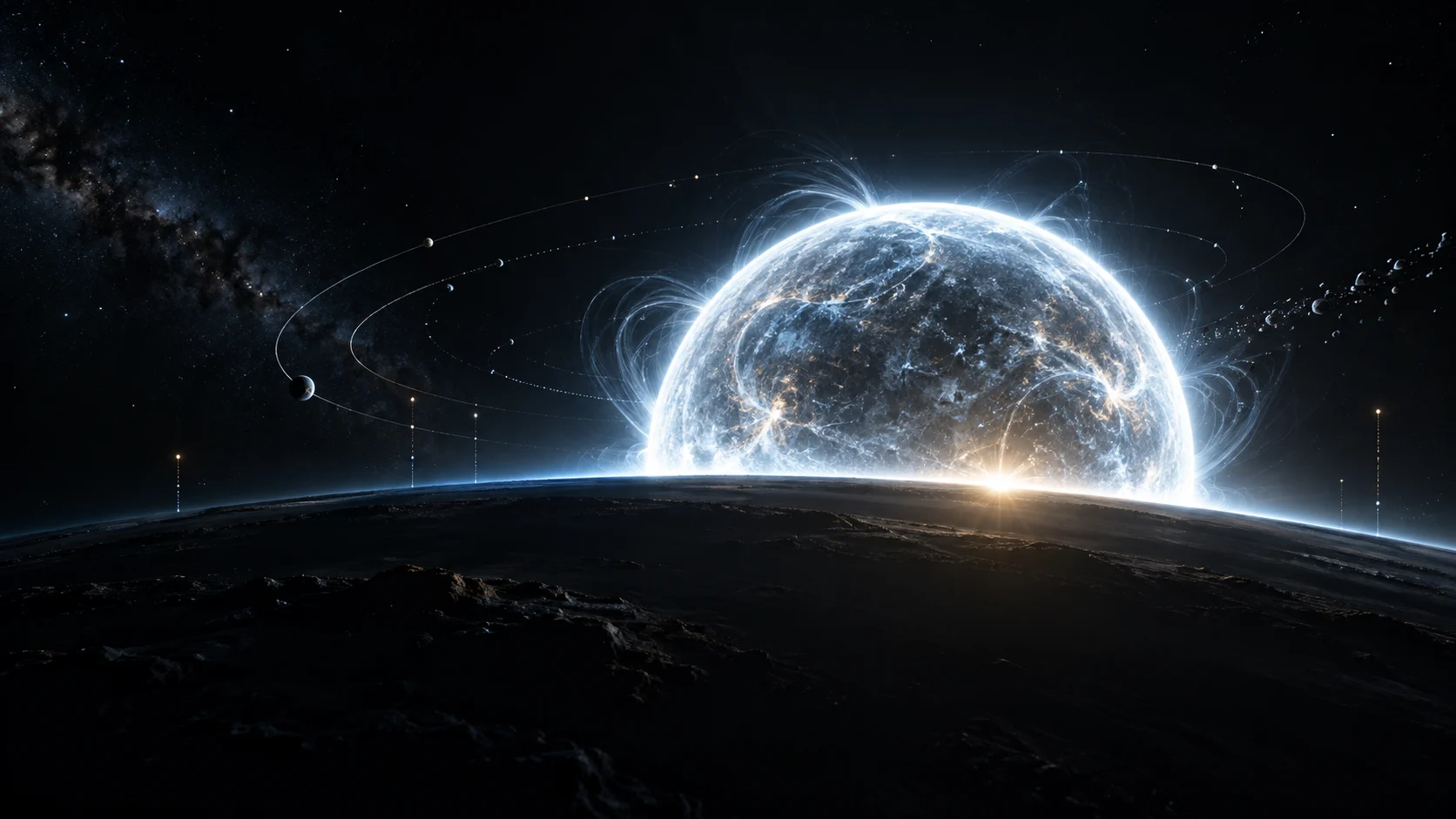 LAYSO editorial concept showing a luminous solar horizon and signal paths for the unconfirmed GPT-6 Sol release tracker